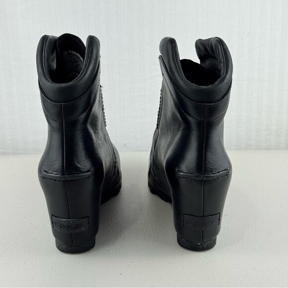 Sorel Fiona Wedge Lux Black Leather Wedge Ankle Boots Size 7 EUR 38 Waterproof - Picture 6 of 11